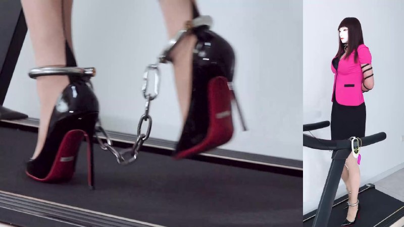 #高跟遇到跑步机 吊带肉丝 脚枷强高 绳索铐镣禁锢的短裙职业装肉丝13CM高跟+金属GS、TD、YJ脚枷下载地址